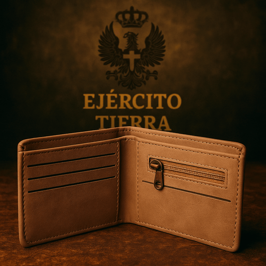 Cartera de símil cuero premium Ejercito de Tierra con compartimentos y bolsillo para monedas.