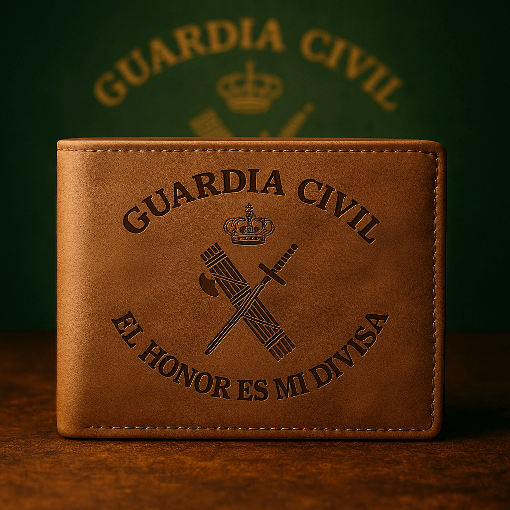 Cartera de símil cuero premium con grabado GUARDIA CIVIL - EL HONOR ES MI DIVISA, diseño elegante y resistente.