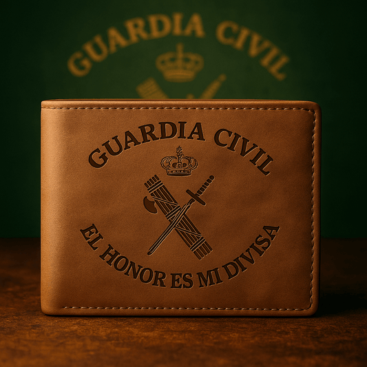 Cartera de símil cuero premium con grabado GUARDIA CIVIL - EL HONOR ES MI DIVISA, diseño elegante y resistente.